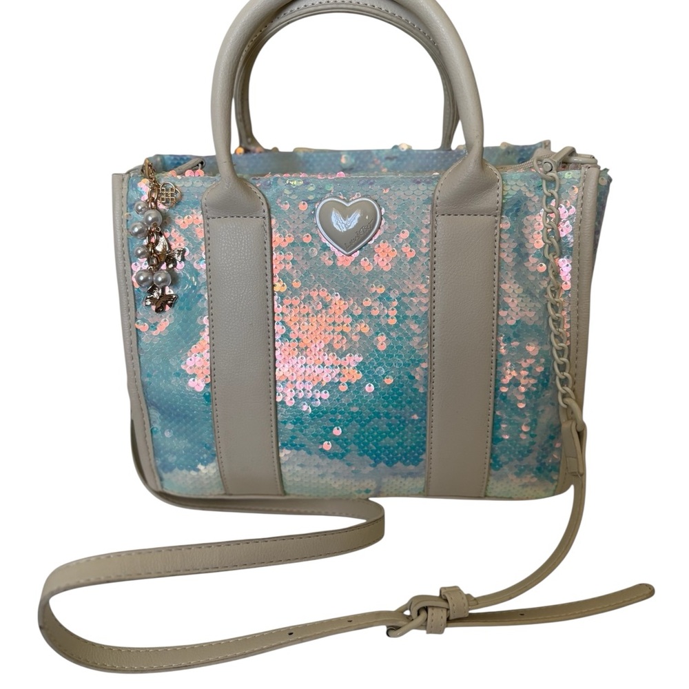 Betsey Johnson Iridescent Blue Sequin Satchel Bag purse
